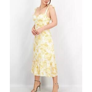 AQUA Yellow Toile de Jouy Floral Ruffle Midi Dress – Size Small